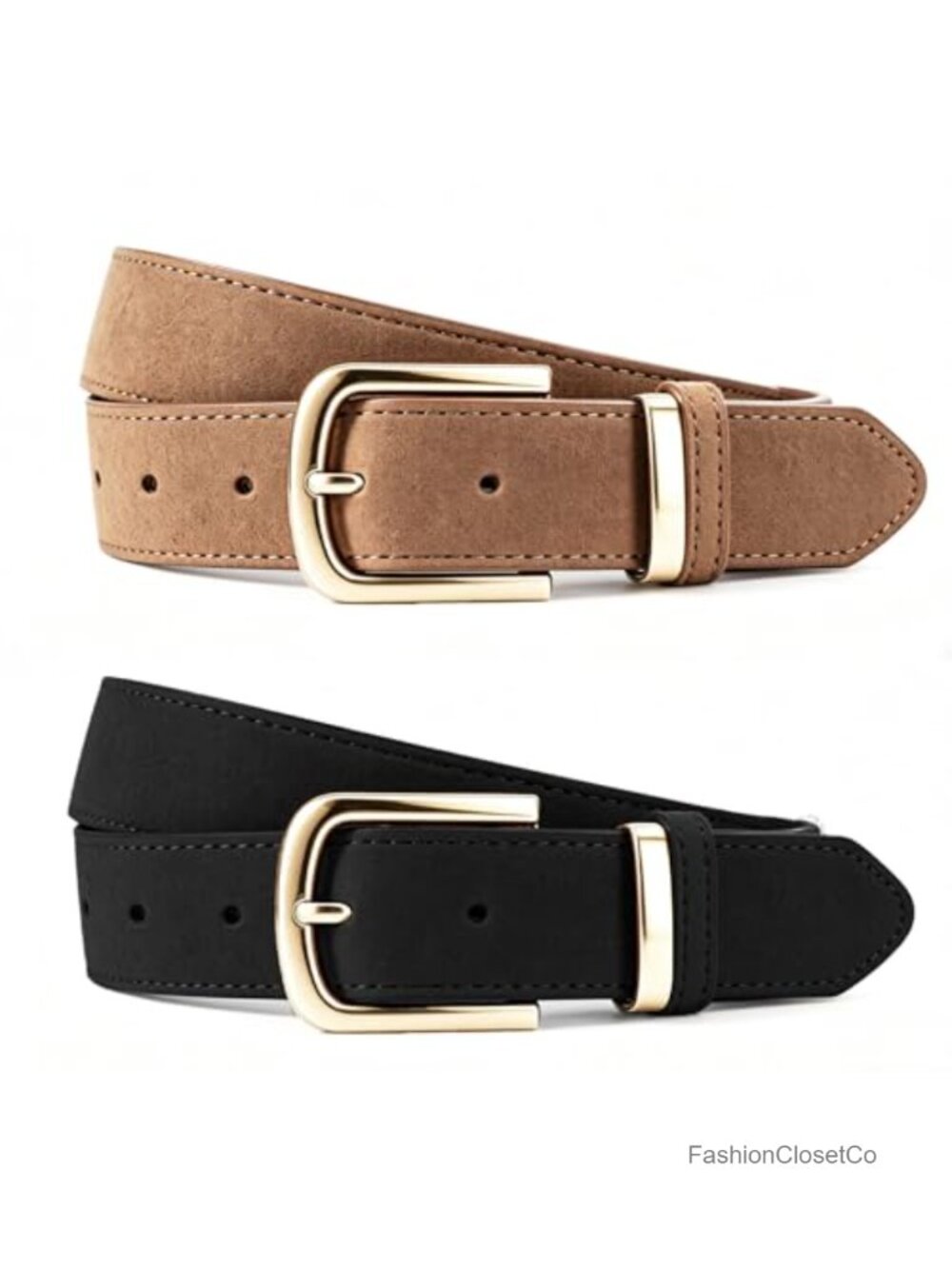 Suede Faux Leather Belt for Women 2 Pack Adjustable Waist Belt